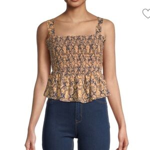 BCBGMaxazria Snake-Print Smocked Top Meduim